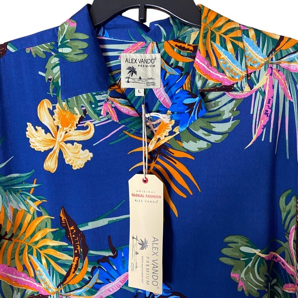 Alex Vando Premium Size L Mens Hawaiian Beach Shirt Floral Summer Resort New - Picture 6 of 14